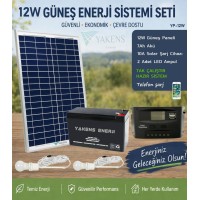 12W Güneş Enerji Sistemi Seti – 7Ah Akü + 10A Şarj Kontrol Cihazı + 2  